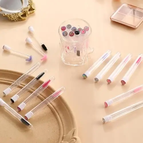 Upgrade 48 Pieces Disposable Mascara Wands Set,Include 24 Pcs Crystal Lash Spoolies Brush and 24 Pcs Reusable Keychain Empty Eyelash Brush Tubes - 3