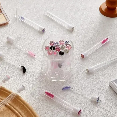 Upgrade 48 Pieces Disposable Mascara Wands Set,Include 24 Pcs Crystal Lash Spoolies Brush and 24 Pcs Reusable Keychain Empty Eyelash Brush Tubes - 4