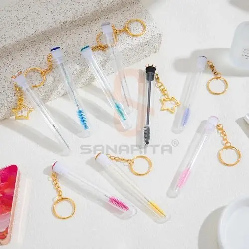 Upgrade 48 Pieces Disposable Mascara Wands Set,Mascara Brush Tube for Women and Girls- Include 24 Pcs Crystal Lash Spoolies Brush and 24 Pcs Reusable Keychain Empty Eyelash Brush Tubes(Pink) - 5