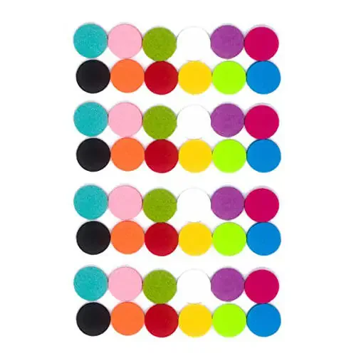 48 шт. Заменяющие наполнительные подушечки (диаметр 22 мм/0.87 дюйма) для автомобильных диффузоров с вентиляционными зажимами, диффузорных браслетов, ожерелий, кулонов, 12 цветов, без запаха, заменяющие ароматические войлочные подушечки - 5