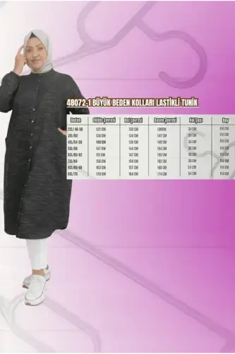 48072-1 Большой Размер Туника с Резинкой на Рукавах - Полосатый Синий - BÜYÜKBEDENIZ (1)