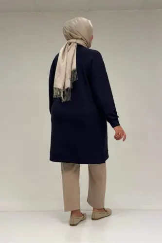 48089 Büyük Beden Beyoğlu Taşlı Modal Tunik - Lacivert - 3