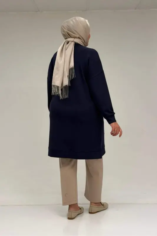 48089 Büyük Beden Beyoğlu Taşlı Modal Tunik - Lacivert - 3