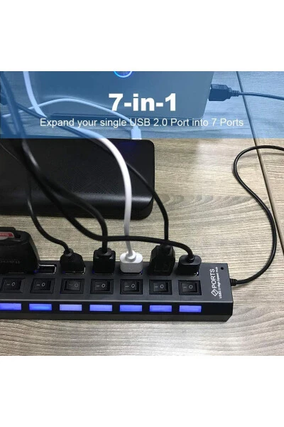 4874 7 Port Usb Hub Switch Çoklayıcı Çoğaltıcı - 3