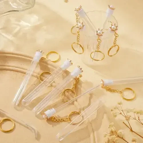 Upgrade 48 Pieces Disposable Mascara Wands Set,Include 24 Pcs Crystal Lash Spoolies Brush and 24 Pcs Reusable Keychain Empty Eyelash Brush Tubes 