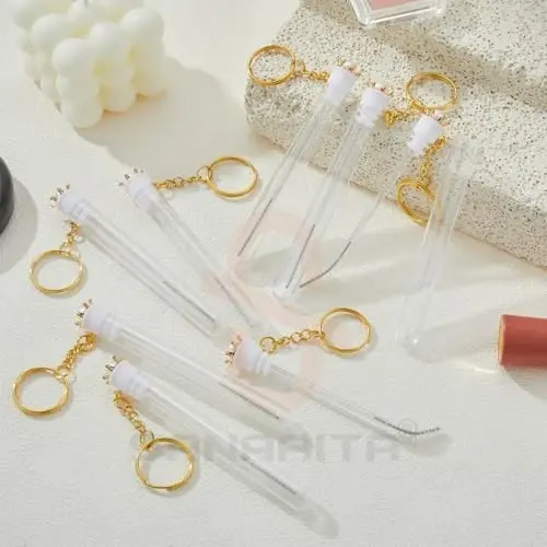 Upgrade 48 Pieces Disposable Mascara Wands Set,Include 24 Pcs Crystal Lash Spoolies Brush and 24 Pcs Reusable Keychain Empty Eyelash Brush Tubes - 2