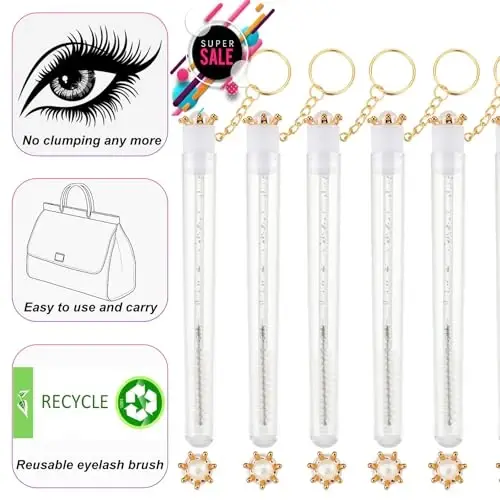 Upgrade 48 Pieces Disposable Mascara Wands Set,Include 24 Pcs Crystal Lash Spoolies Brush and 24 Pcs Reusable Keychain Empty Eyelash Brush Tubes - 5