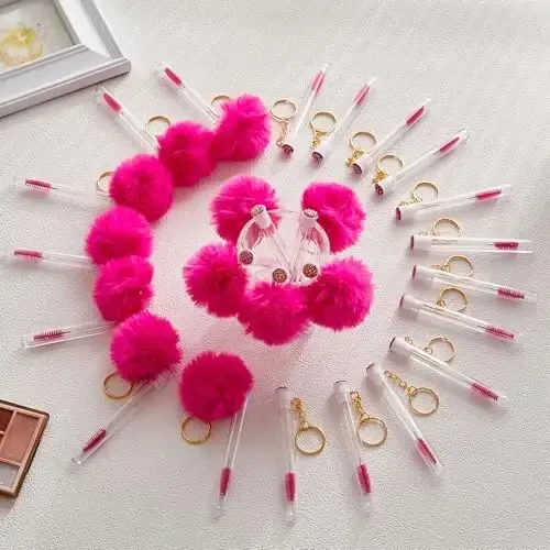 Upgrade 48 Pieces Disposable Mascara Wands Set,Diamond Mascara for Women and Girls- Include 24 Pcs Crystal Lash Spoolies Brush and 24 Pcs Reusable Keychain Empty Eyelash Brush Tubes - 1