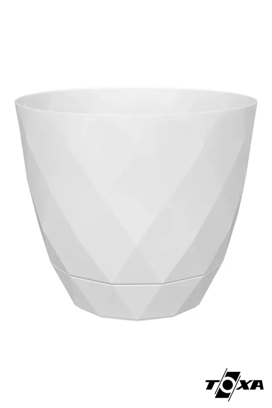 4,8 Litre 22cm Baklava Desenli Delikli Tabaklı Dekoratif Plastik Saksı Yakamoz No4 - BEYAZ - 4