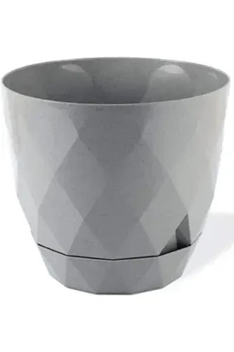 4.8lt Ø22x19,3cm Baklava Patterned Decorative Plastic Pot with Saucer Yakamoz No4 Granite Gray-GRANITE GRAY - 1