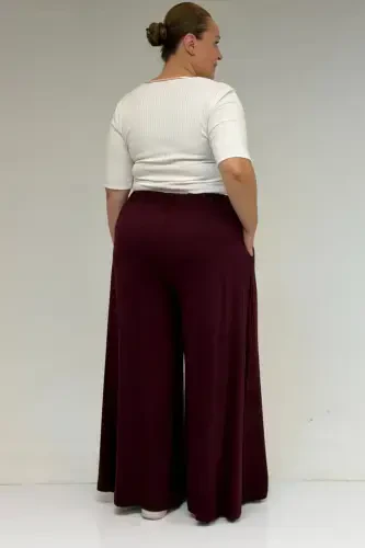 49003 Katta hajmli bel lastikli penye yubka shim - Bordo - 3