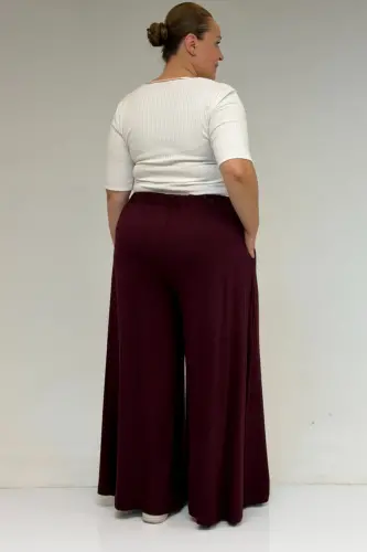 49003 Katta Hajmli Bel Qismli Triko Yubka Shim - Bordo - 3