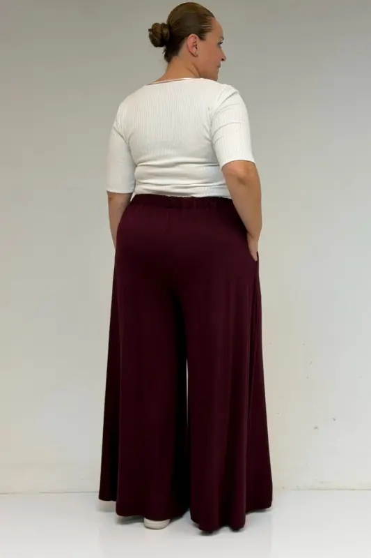 49003 Katta Hajmli Bel Qismli Triko Yubka Shim - Bordo - 3