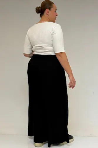 49003 Plus Size Elastic Waist Cotton Skirt Pants - Black - 3