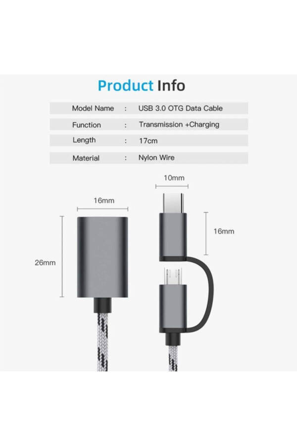 4901 USB 3.0 OTG Tip C Mikro USB Veri Şarj Dönüştürücü Adaptör - 7