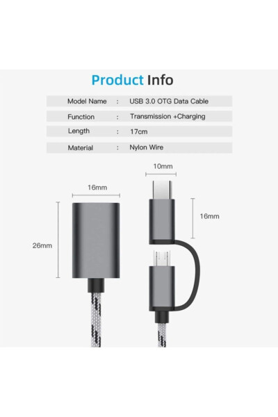 4901 USB 3.0 OTG to Type C Micro USB Data Charging Converter Adapter - 7