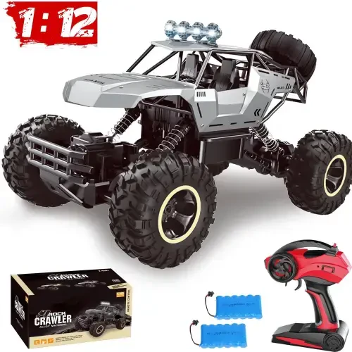 4DRC 1:12 RC Car, внедорожный грузовик с дистанционным управлением, металлический корпус 2.4G 4WD, с 2 батареями, машинки для мальчиков и подарок для детей, серебристый - 7