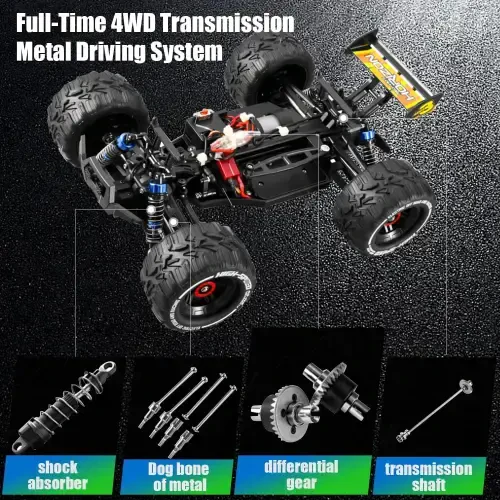 4DRC 1:16 Large Scale RC Car 4WD 60KM/H High Speed Remote Control Car with Lights for Kids Adults, Off-Road Monster Crawler Truck Toy for Boys with 2 Batteries - 4DRC (1)