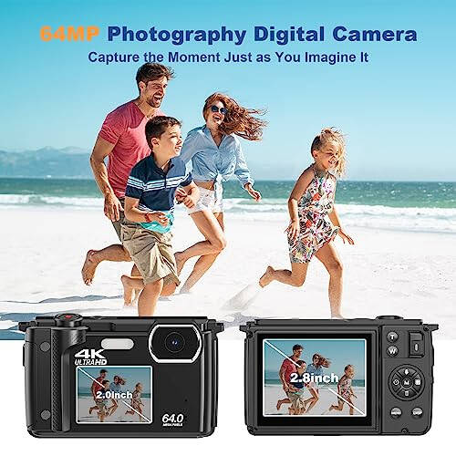 4K 64MP Digital Camera for Photography, Compact Vlogging Camera for YouTube with Auto Focus, Selfie Screens, 32GB SD Card, Point & Shoot Camera with WiFi 18X Zoom, Travel Video Camera for Beginners Kids - 2