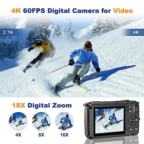 4K 64MP Digital Camera for Photography, Compact Vlogging Camera for YouTube with Auto Focus, Selfie Screens, 32GB SD Card, Point & Shoot Camera with WiFi 18X Zoom, Travel Video Camera for Beginners Kids - 3