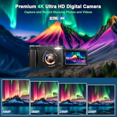 4K Цифровая камера для фотографии, 48MP камера для ведения видеоблога с автофокусировкой для YouTube, 16X цифровой зум / 3