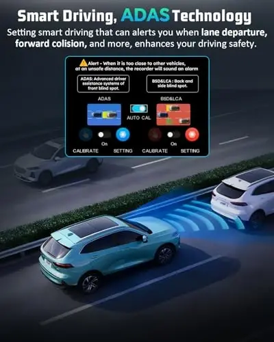 4K Dash Cam, 4K+2K Dash Cam Front and Rear W/ 5GHz WiFi & APP Control 64GB Included, 3.2