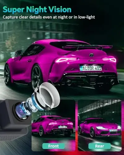 4K Dash Cam, 4K+2K Dash Cam Front and Rear W/ 5GHz WiFi & APP Control 64GB Included, 3.2