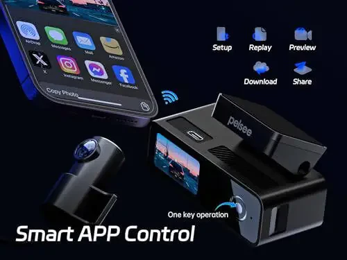 4K Dash Cam Front and Rear, 64GB SD Card, Pelsee 4K+1080P Dual Dash Camera for Cars, Wi-Fi & App Control, 1.5’’IPS Display Car Camera, Voice Control, Night Vision, 24H Parking Mode, G-Sensor - 6