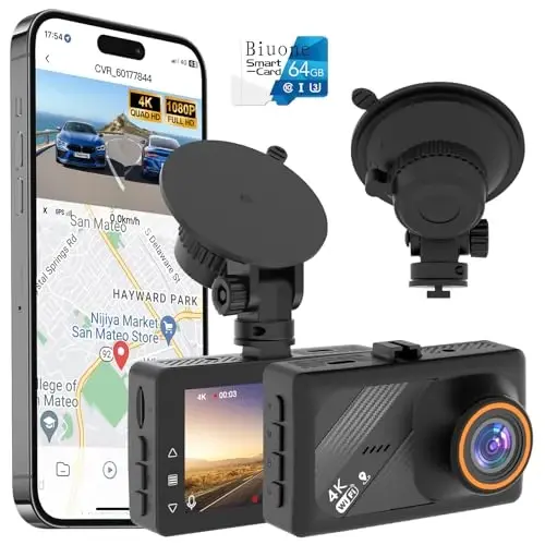 4K Dash Cam Front and Rear Camera with AI(ADAS), Dash Camera for Cars Built-in 5.8G WiFi GPS, 3.2