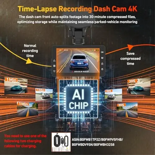 4K Dash Cam Front and Rear Camera with AI(ADAS), Dash Camera for Cars Built-in 5.8G WiFi GPS, 3.2
