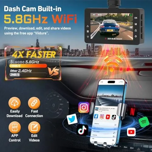 4K Dash Cam Front and Rear Camera with AI(ADAS), Dash Camera for Cars Built-in 5.8G WiFi GPS, 3.2