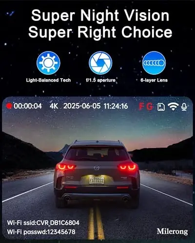 4K Dash Cam Front and Rear Camera with Voice Control | Car Cameras Dashcam for Cars with WiFi, GPS, 64G Card, 24H Parking Monitor, G-Sensor,IR Night Vision,Loop Recording - 4