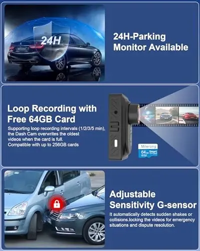 4K Dash Cam Front and Rear Camera with Voice Control | Car Cameras Dashcam for Cars with WiFi, GPS, 64G Card, 24H Parking Monitor, G-Sensor,IR Night Vision,Loop Recording - 6