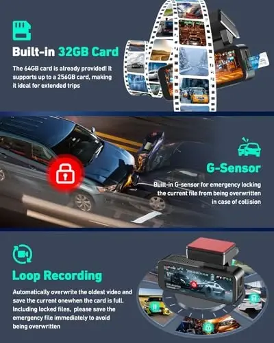 4K Dash Cam Front, Built-in 5GHz WiFi & APP Control, Dash Camera for Cars W/ 32GB Included, 3.2