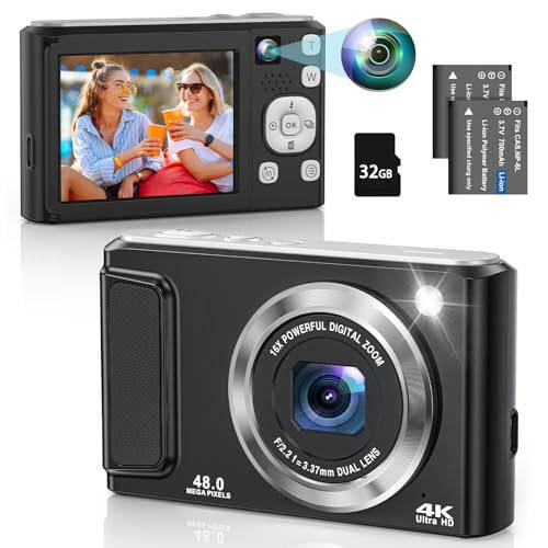 4K Digital Camera, 48MP Autofocus Vlogging Camera with Dual Camera, Flash, Anti-Shake, 16X Digital Zoom Point and Shoot Camera for Teens Boys Girls - 1