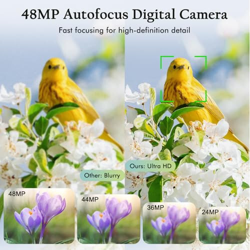 4K Digital Camera, 48MP Autofocus Vlogging Camera with Dual Camera, Flash, Anti-Shake, 16X Digital Zoom Point and Shoot Camera for Teens Boys Girls - 3