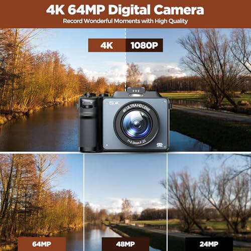 4K Digital Camera 64MP Dual Lens Vlogging Camera with Autofocus, 3.0'' Screen YouTube Camera with Flash 18X Zoom Point and Shoot Digital Camera with 64G Card and 2 Batteries, Compact - 1