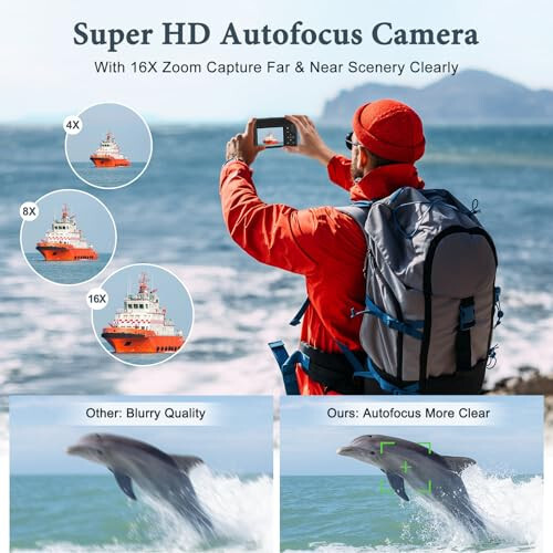 4K Digital Camera, 64MP Rear and Front Camera for Photography and Video Autofocus Anti-Shake, 3'' Selfie Flip Vlogging Camera with Ultra Bright Flash, Camera with Dial 16X Zoom (2 Batteries+Charger) - 4