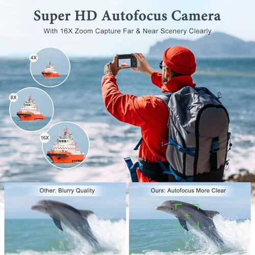 4K Digital Camera, 64MP Rear and Front Camera for Photography and Video Autofocus Anti-Shake, 3'' Selfie Flip Vlogging Camera with Ultra Bright Flash, Camera with Dial 16X Zoom (2 Batteries+Charger) - 4