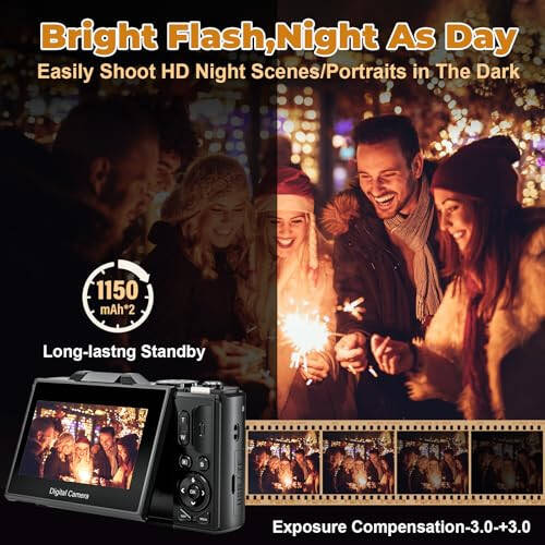 4K Digital Camera - Digital Cameras for Photography - 64MP Vlogging Camera for YouTube - Autofocus Video Camera 3'' 180° Flip Screen with 18X Zoom - Compact Travel Cameras with 32GB SD Card & 2 Batteries - 4