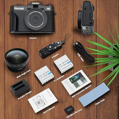 4K Digital Camera for Photography 48MP 18X Digital Zoom Auto Focus Macro Lens, Vlogging Camera with WiFi 2 Batteries 32G TF Card Portable Charger, Cameras Built in Microphone - 3