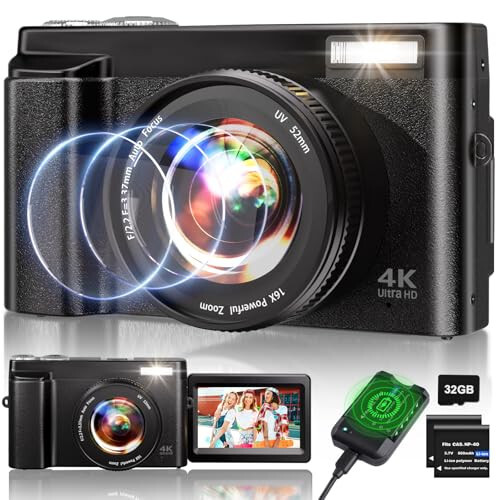 4K Digital Camera for Photography, 48MP Auto-Focus Vlogging Camera for YouTube, 16X Digital Zoom/ 3