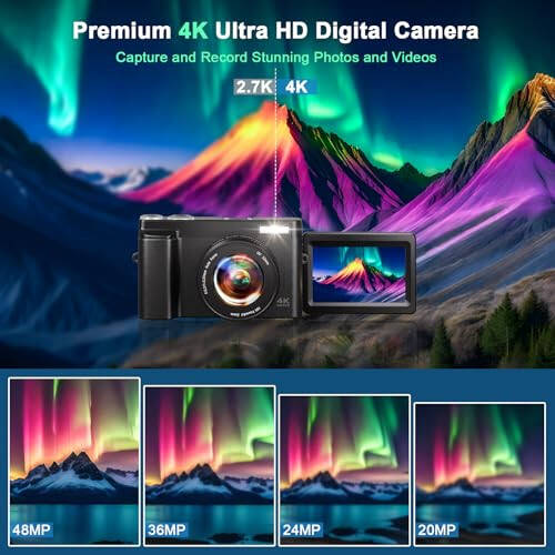 4K Digital Camera for Photography, 48MP Auto-Focus Vlogging Camera for YouTube, 16X Digital Zoom/ 3