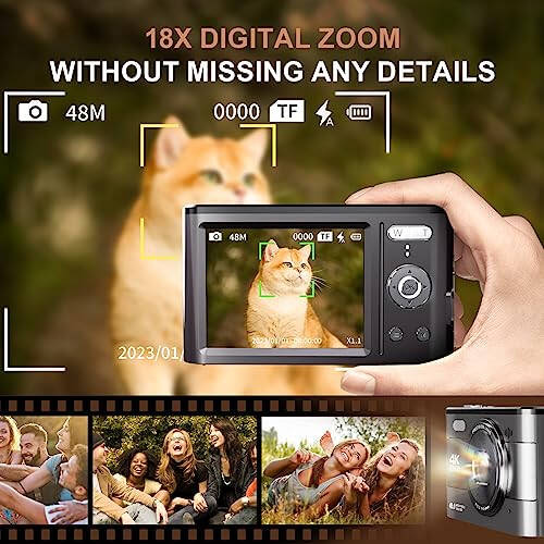 4K Digital Camera for Photography, 48MP Vlogging Camera with SD Card, 3'' IPS Screen Compact Camera with Flash, 18X Digital Zoom Travel Camera (2 Batteries) - 5