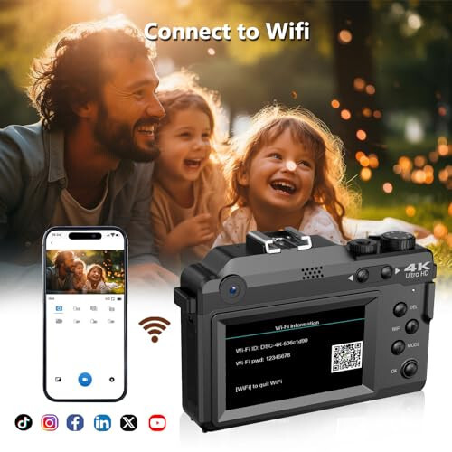 4K Digital Camera for Photography 48MP with WiFi 2 Batteries 32G TF Card, Vlogging Camera 18X Digital Zoom Auto Focus, Cameras Built in Microphone and Speaker - 3