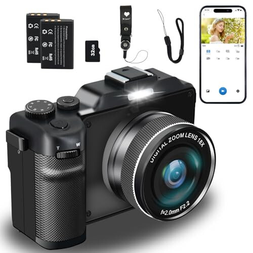 4K Digital Camera for Photography 48MP with WiFi 2 Batteries 32G TF Card, Vlogging Camera 18X Digital Zoom Auto Focus, Cameras Built in Microphone and Speaker - 7