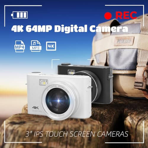 4K Digital Camera for Photography, 64MP Vlogging Cameras 18X Digital Zoom 3'' IPS Portable Camera, Compact Point and Shoot Cameras for Gifts - 2