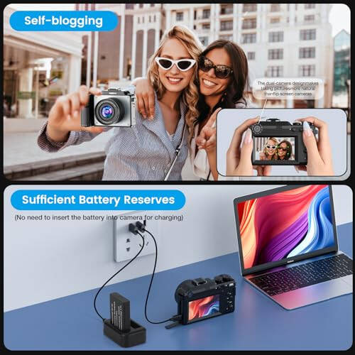 4K Digital Camera for Photography and Video, 64MP Auto-Focus Anti-Shake Vlogging Camera with 18X Digital Zoom, Flash, Compact Travel Camera with 64GB TF Card, 2 Batteries and Battery Charger, Silver - 6