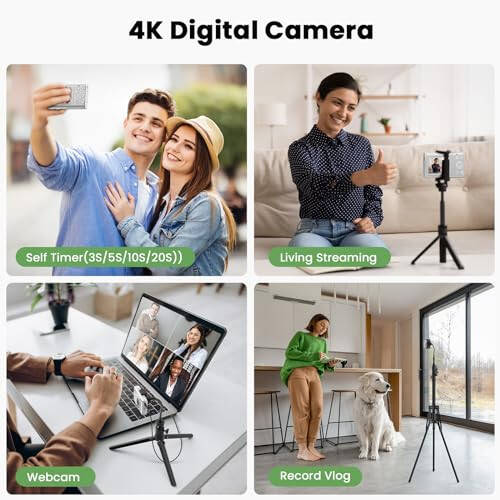 4K Digital Camera with 32GB Card 64MP Point and Shoot Video Cameras 18X Zoom 2 Batteries Portable Small Vlog Camera for Kid Student Children Teen Girl Boy White - 2