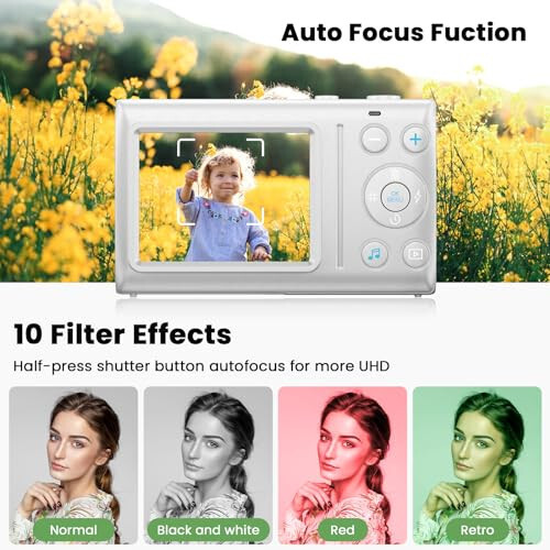 4K Digital Camera with 32GB Card 64MP Point and Shoot Video Cameras 18X Zoom 2 Batteries Portable Small Vlog Camera for Kid Student Children Teen Girl Boy White - 4